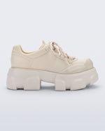 Side view of a beige Camp platform Sneaker with beige laces