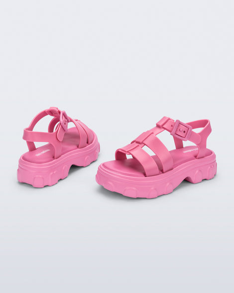 Back and side view of a pair of pink Ella kids sandals