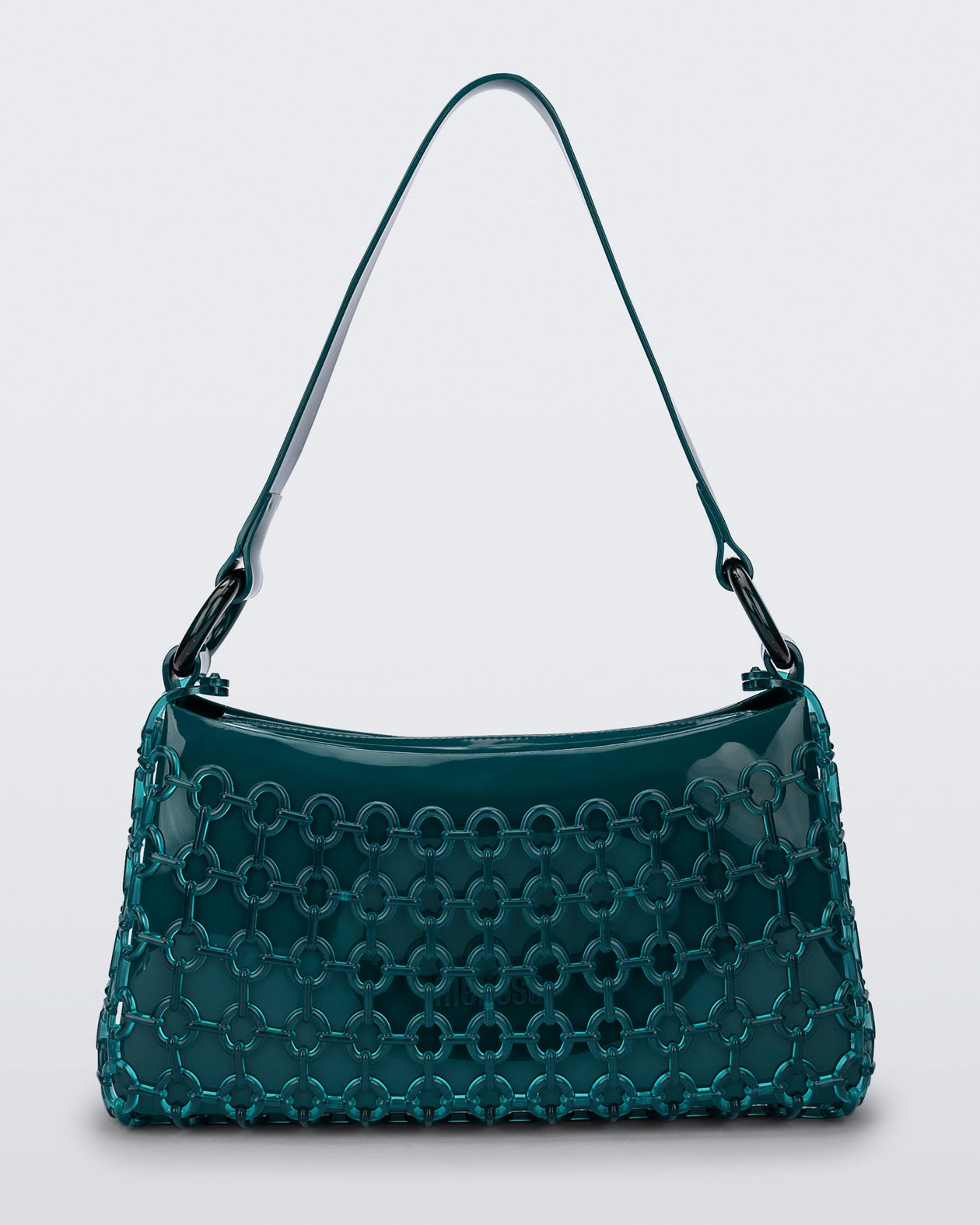 Front view of a green Hoop bag with short shoulder strap