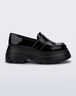 Side view of a black Royal Plus platform loafer