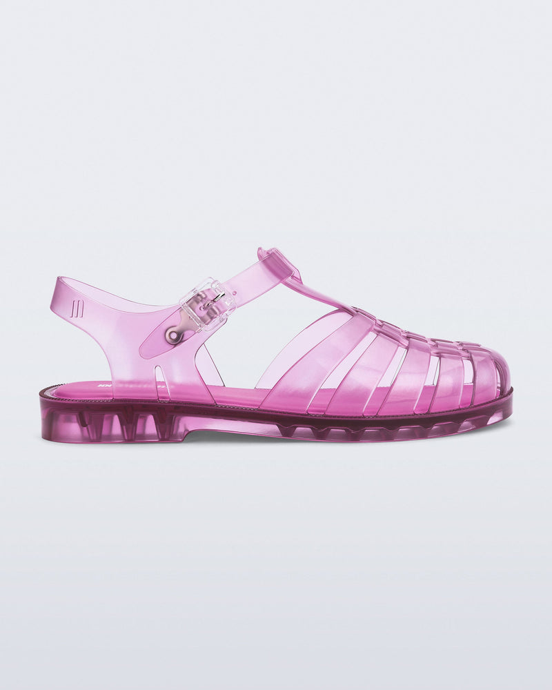 Side view of transparent pink Possession fisherman sandal