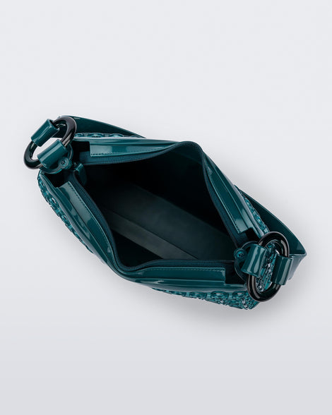 Top view of a green Hoop bag with short shoulder strap