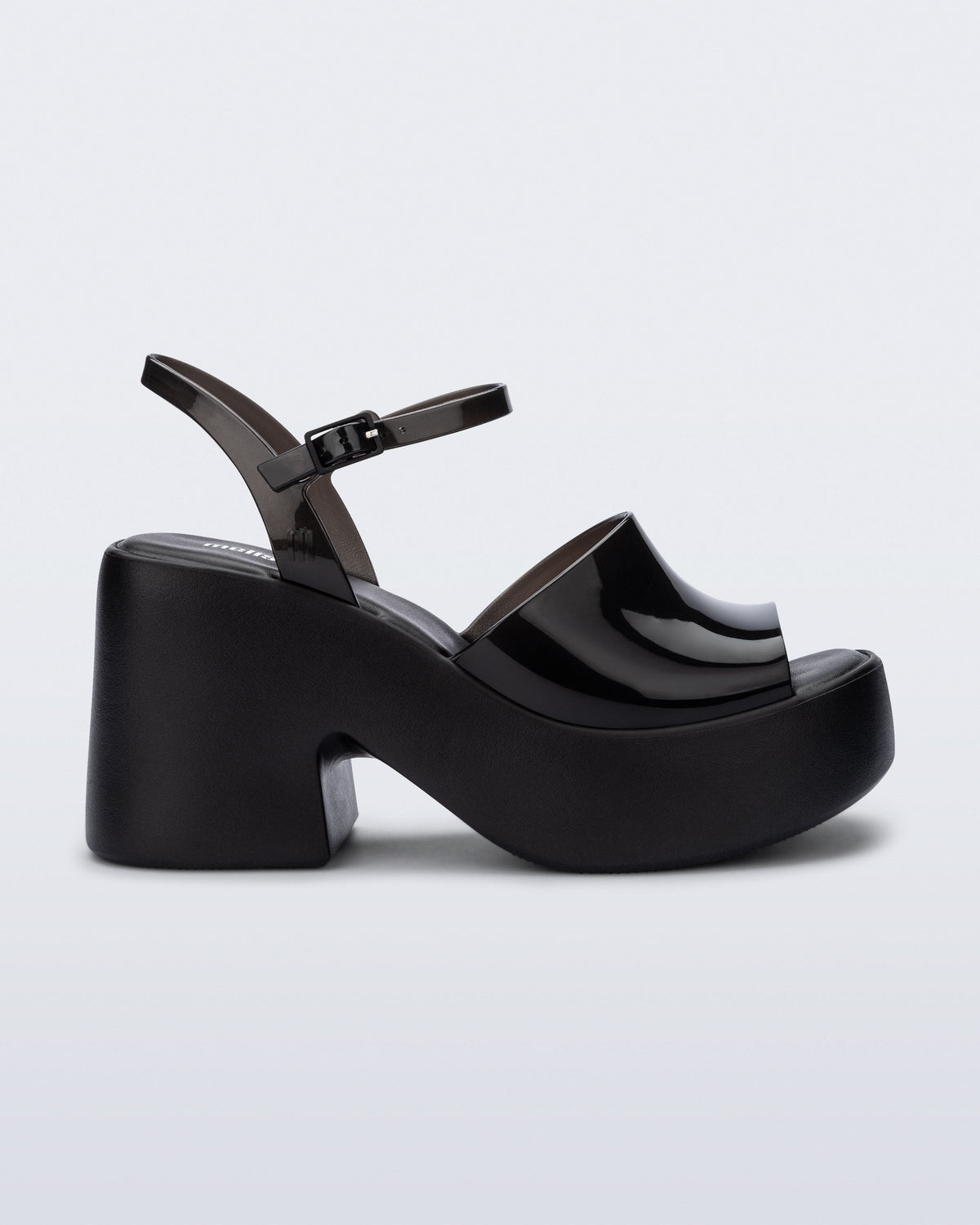 Side view of a black Lina platform heel