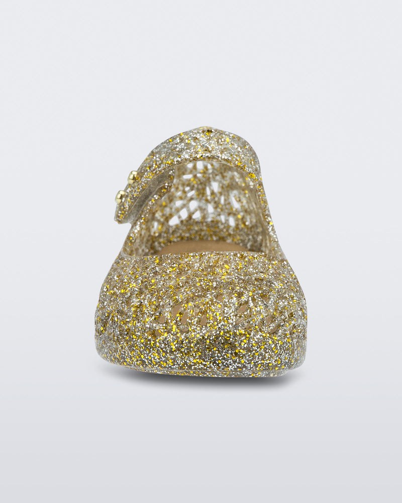 Front view of a mixed gold glitter Campana Zig Zag baby flat
