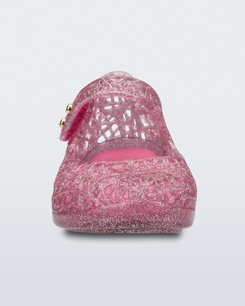 Front view of a glitter pink Campana baby flat
