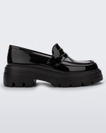 Side view of a Melissa Royal platform loafer in Black