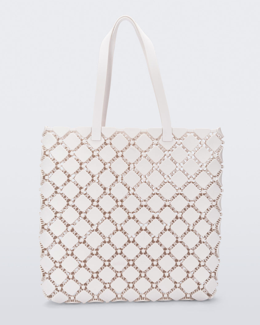 Front view of a white Melissa Mogu + Hikaru Matsumura bag