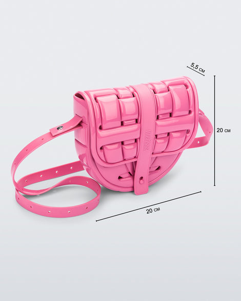 Front view of a pink Possession Bag with dimensions 20 cm length, 5.5 cm width, 20 cm height.