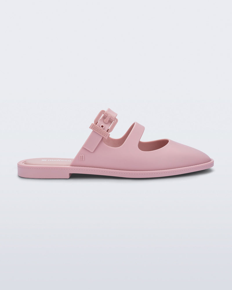 Side view of a matte pink Anastasia slide