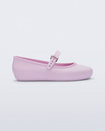 Side view of a pink kids Soft Ballerina with strap and buckle