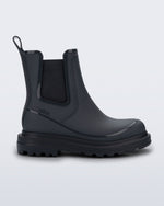 Side view of a grey Noir Boot with black sole