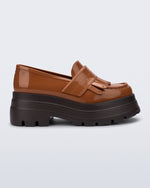 Side view of a brown Royal Plus platform loafer with black sole