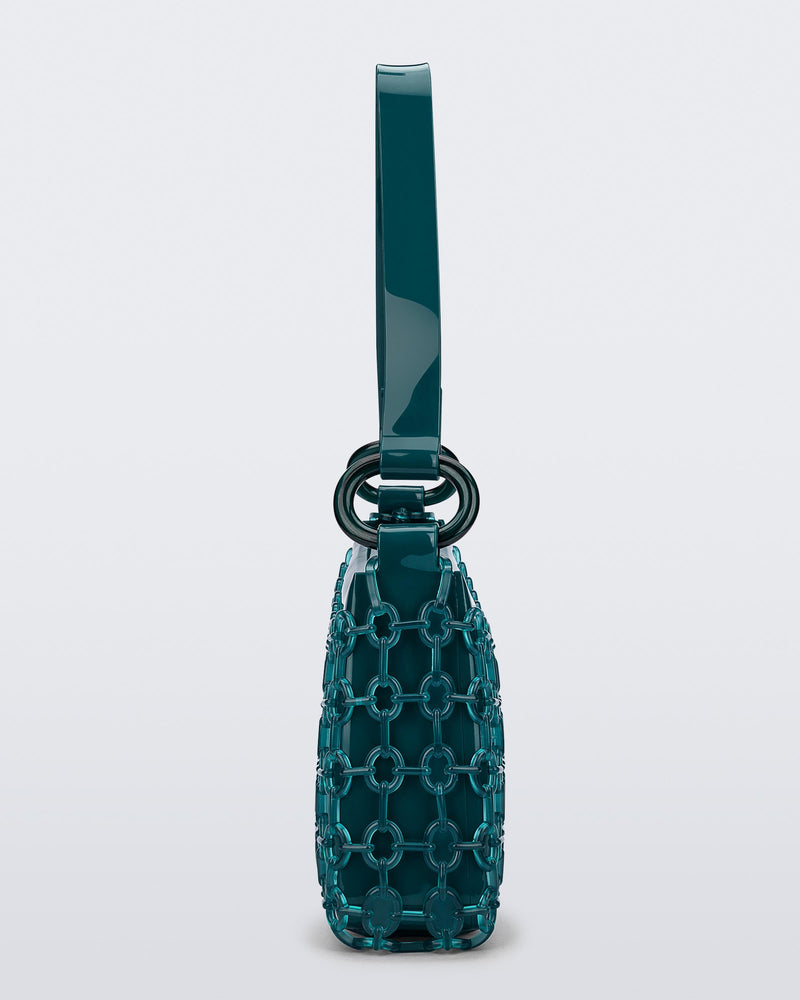 Side view of a green Hoop bag with short shoulder strap