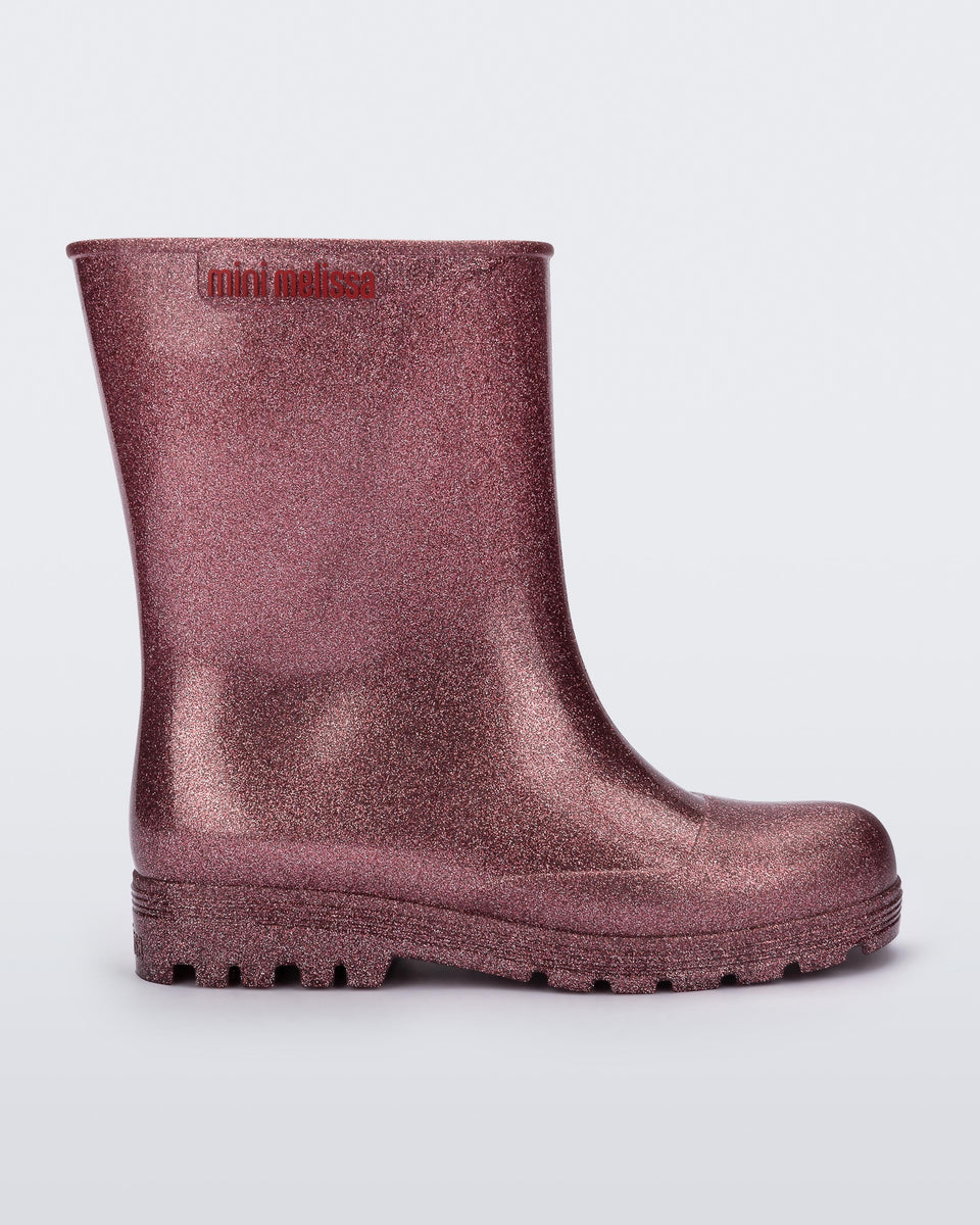 Welly Boot in Glitter Pink for Kids Mini Melissa Shoes US