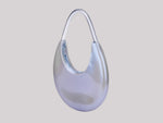Angled view of a pearly blue Moon bag