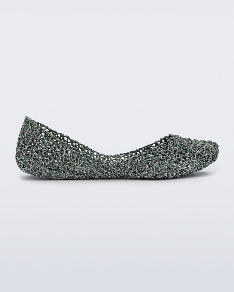Side view of a green glitter Campana flat