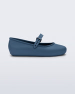 Side view of a blue Soft Ballerina kids flat with strap