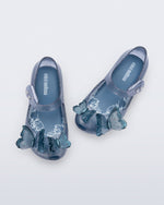 Top view of blue glitter Ultragirl Butterfly baby flats with butterflies on top