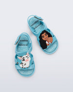 Top view of a pair of blue Colorland Moana baby sandals