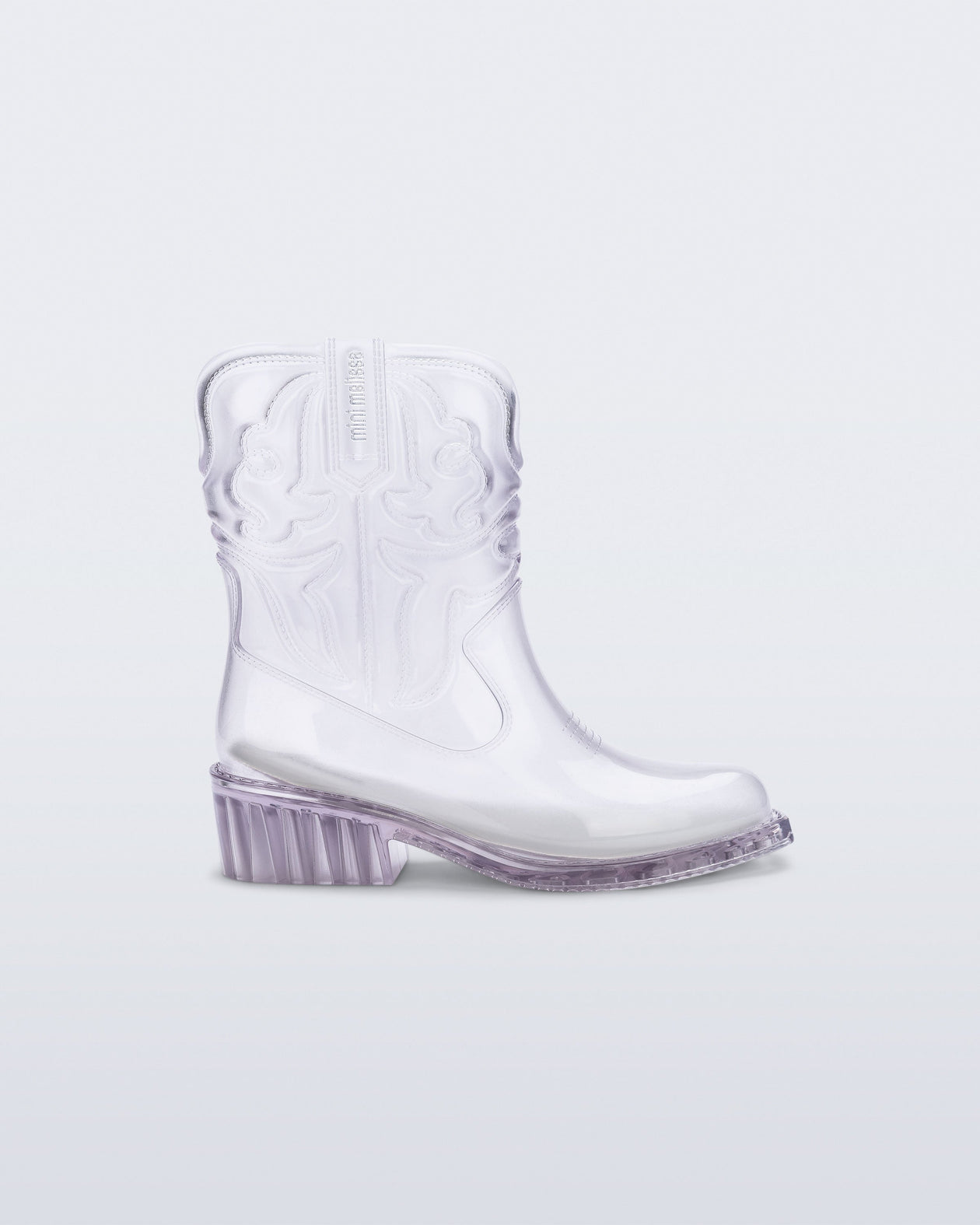 Side view of a clear Texas kids boot