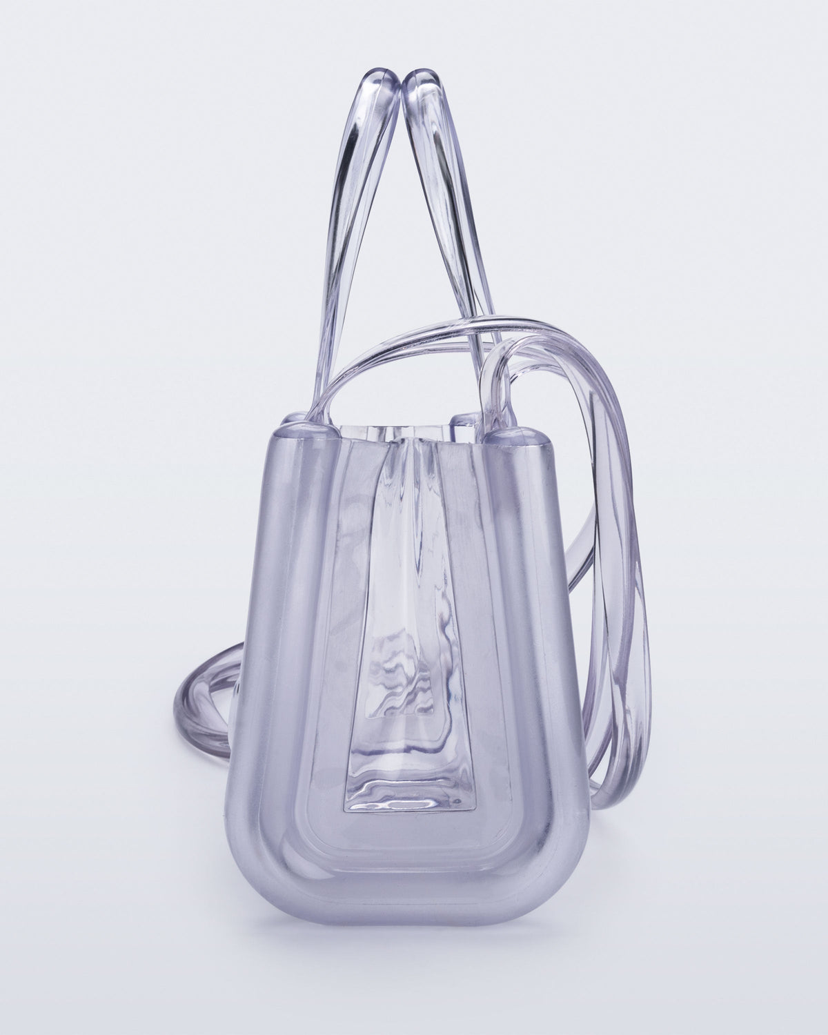 Side view of the clear Small Jelly Shopper x Telfar bag