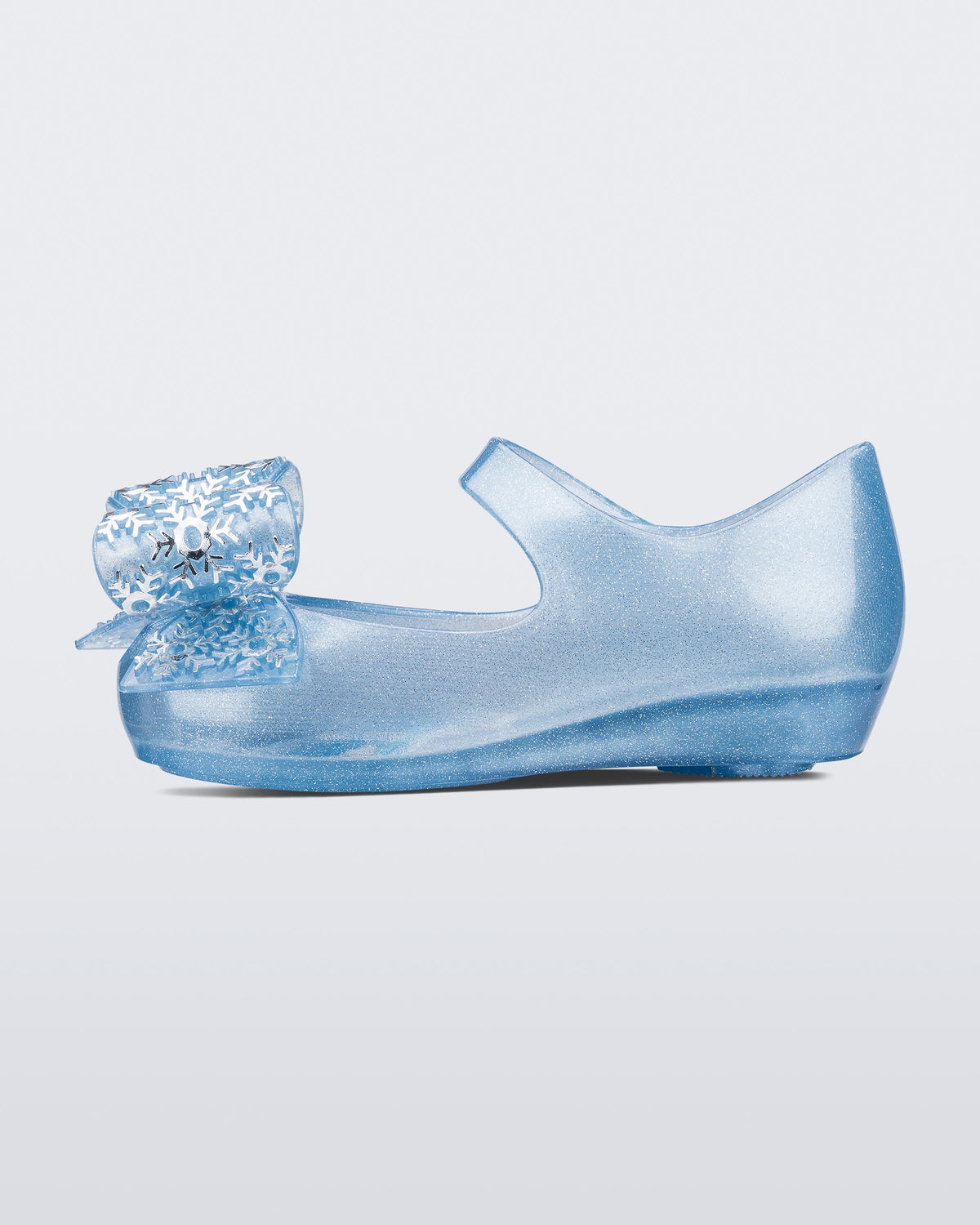 Inner side view of a pearly blue/glitter baby Ultragirl frozen flat.