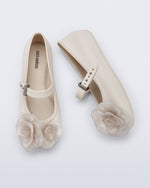Side and top view of a pair of beige Soft Ballerina Petals kids flats
