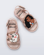 Angled view of a pair of light pink Colorland Moana baby sandals