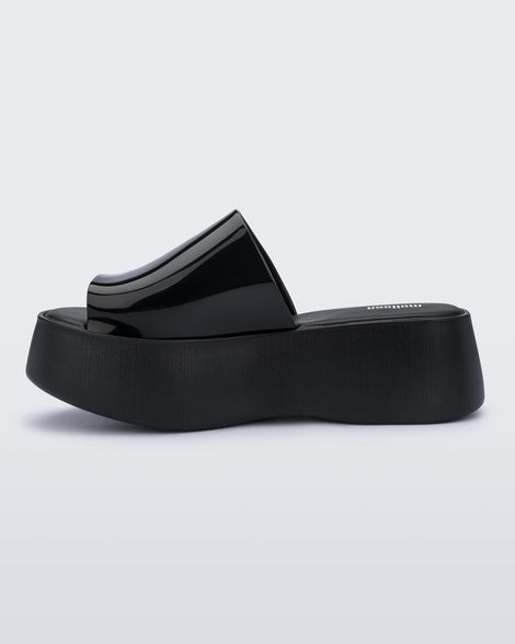 Inside view of a black Melissa Becky platform slide.