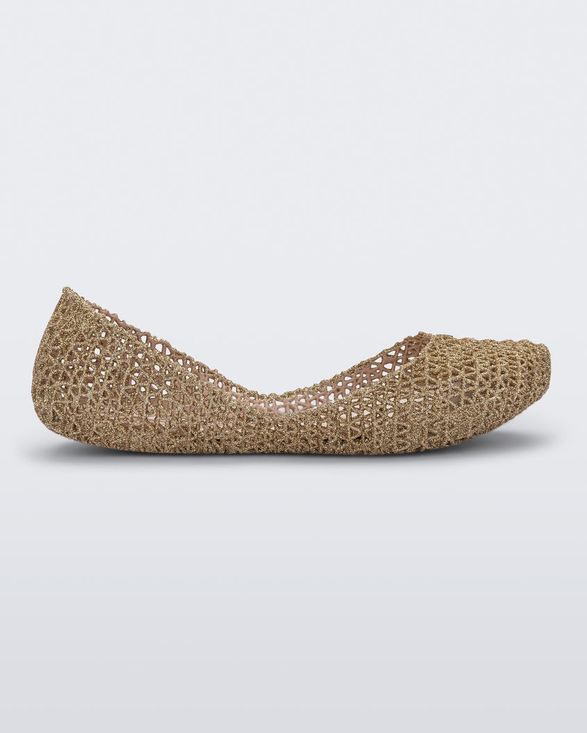 Side view of beige Melissa Campana ballet flat.
