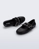 Top and angled view of a pair of black Soft Ballerina Studs flats with silver embellishments