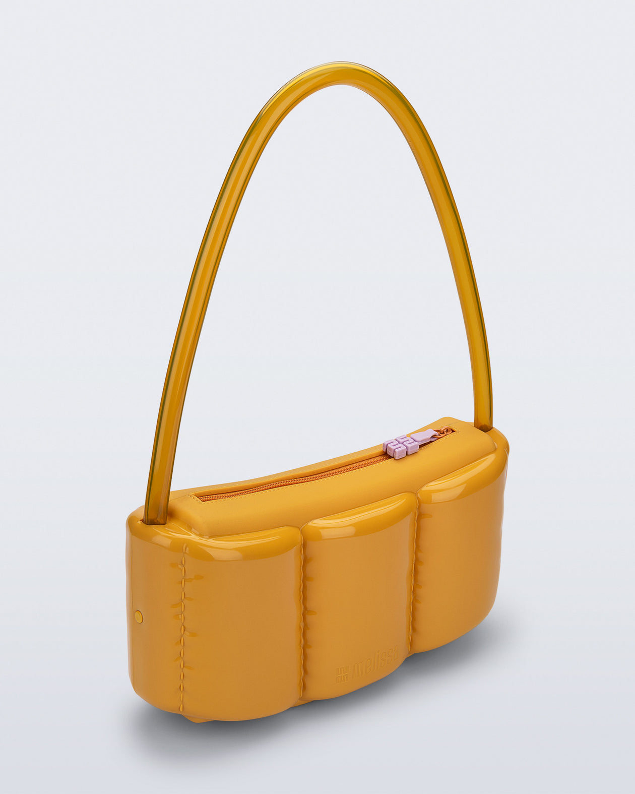 Angled view of a yellow Airflow bag with clear shoulder strap