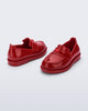 Back and angled view of a pair of red Royal Love baby loafers