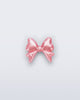 Front view of a pearly pink bow shoe charm