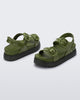 Back and angled view of a pair of green Cozy Sandal Platforms with dark green soles