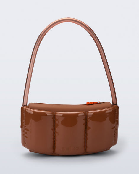 Front view of a brown Airflow bag with shoulder strap