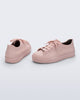 Back and angled view of a pair of pink Wow Sneakers with pink laces