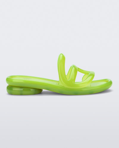 Side view of a green Jelly Slide x Telfar.