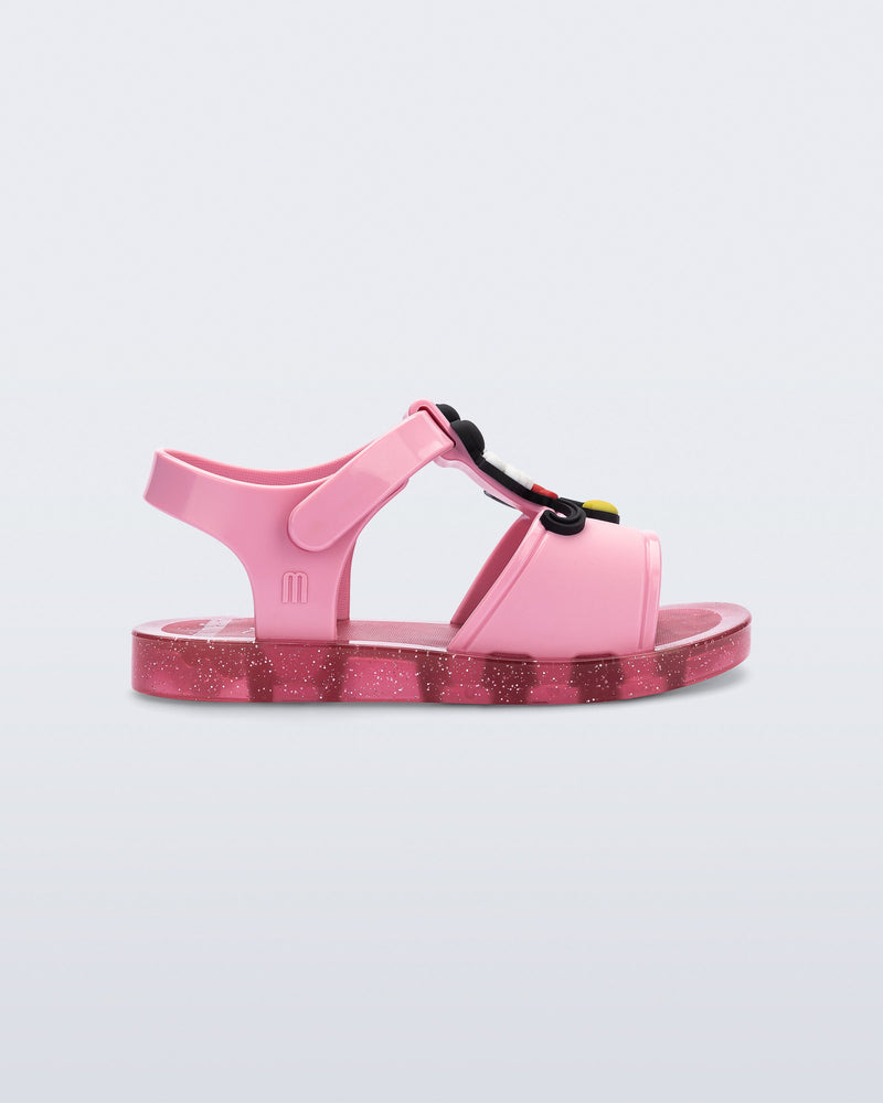 Side view of a pink  Play Mickey & Minnie sandals
