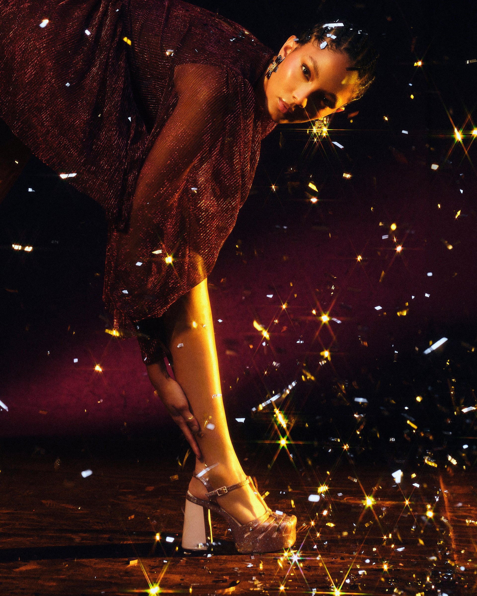 Model wearing the party heel