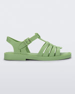Side view of a matte green Possession Fresh fisherman style sandal with open toe