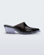 Side view of a black with clear heel Texas Mule heel