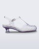 Side view of a clear Vixen Kitten Heel sandal