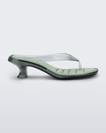 Side view of a transparent green Flip Flop Kitten Heels