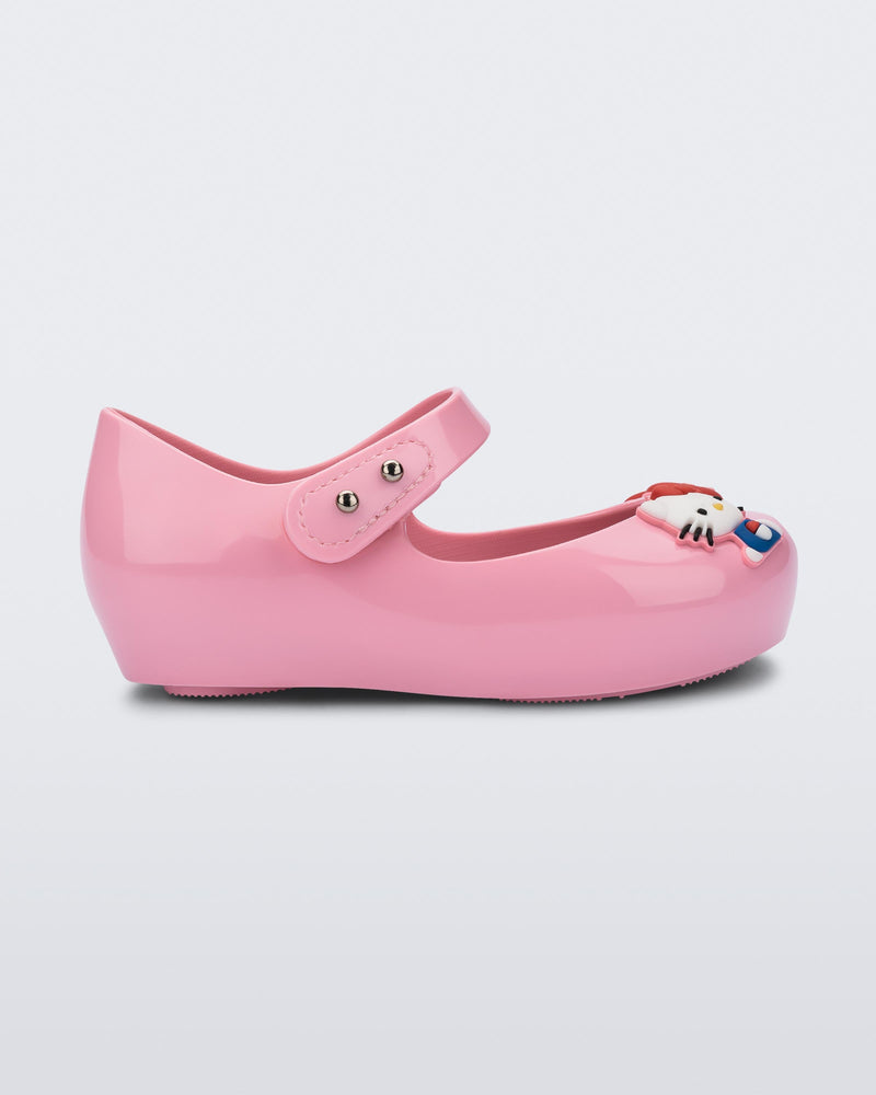 Side view of a pink Ultragirl + Hello Kitty and Friends baby flat with Hello Kitty and a Heart on the upper