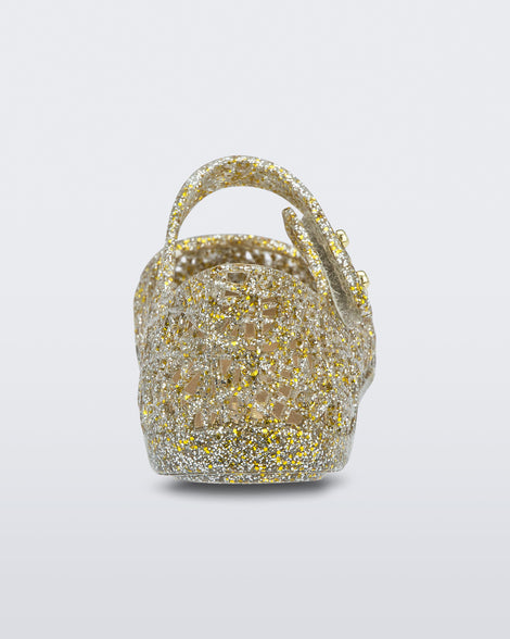 Back view of a mixed gold glitter Campana Zig Zag baby flat