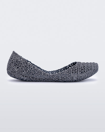 Side view of a blue/glitter Campana flat