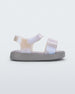 Side view of a pearly blue Mini Melissa Jump baby sandal.