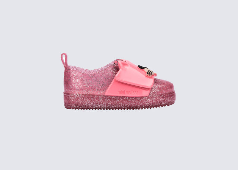 Side view of an pink Jelly Pop Safari baby sneaker