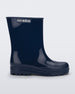 Side view of a blue kids Melissa Welly boot.
